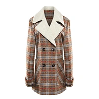 Fashion Vintage Style Winter  Long  Turn-down Collar Coat plain dyed   Women's Plaid coat For Lady LR-7324