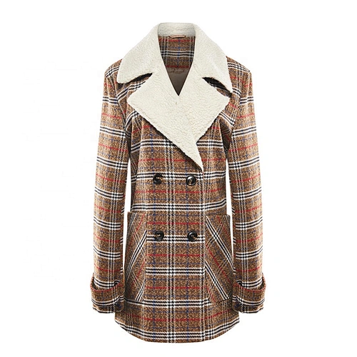 Fashion Vintage Style Winter  Long  Turn-down Collar Coat plain dyed   Women's Plaid coat For Lady LR-7324