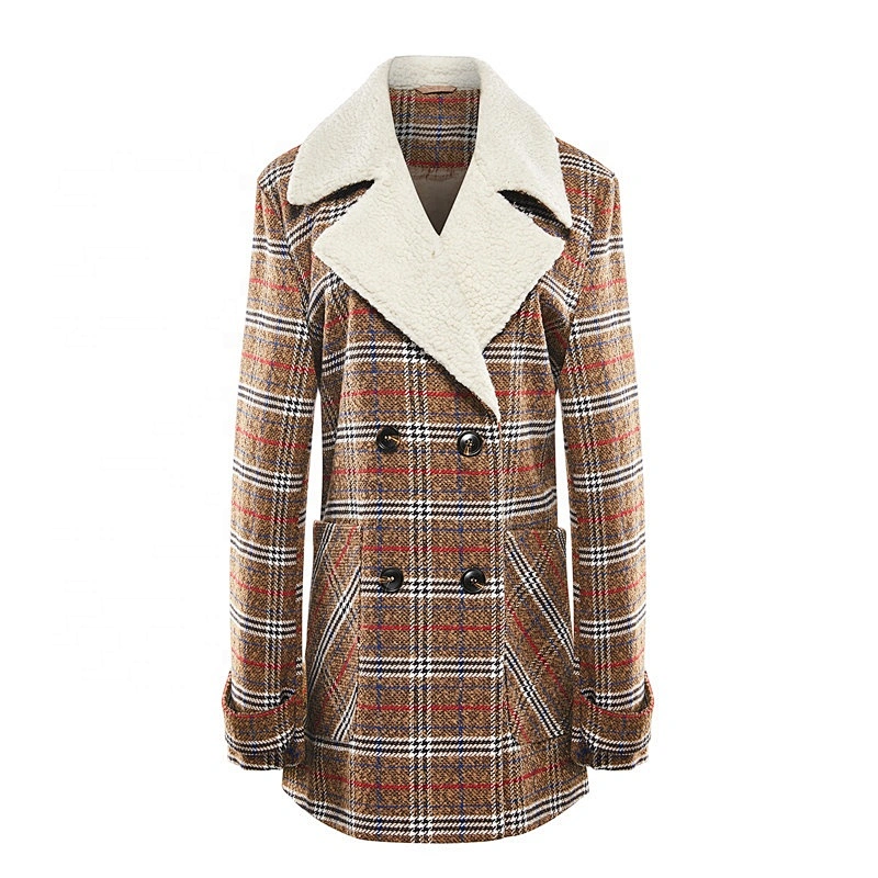 Fashion Vintage Style Winter  Long  Turn-down Collar Coat plain dyed   Women's Plaid coat For Lady LR-7324