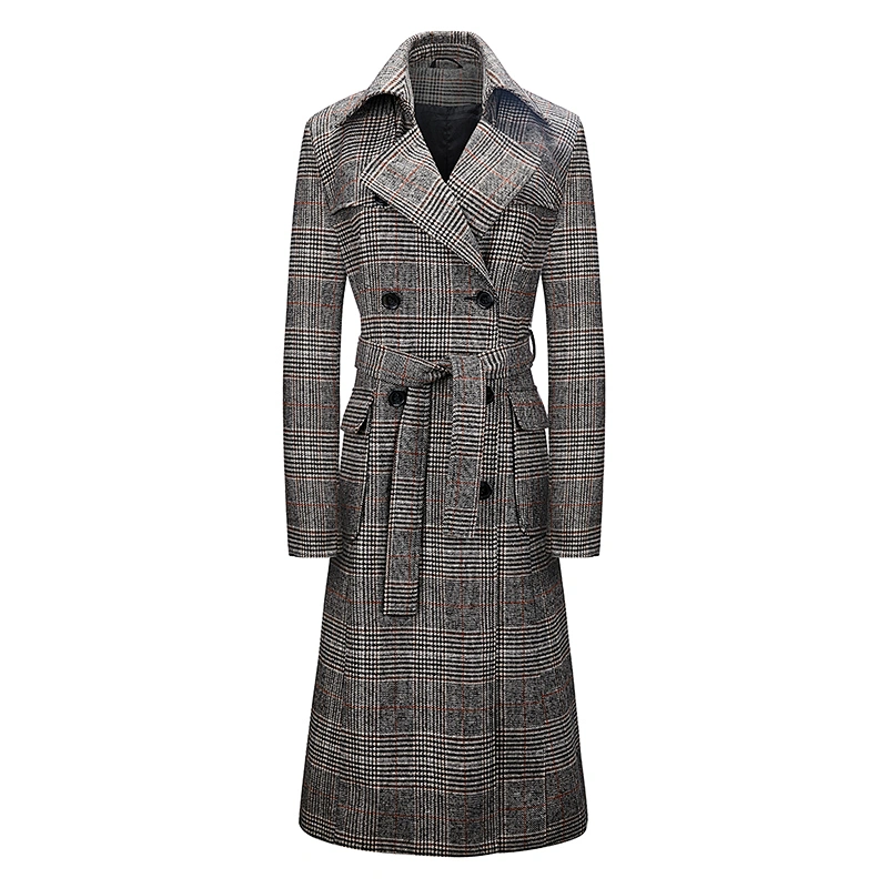 Winter  Vintage Style Long  Turn-down Collar Coat plain dyed Animal   Women's Plaid coat For Lady WL208