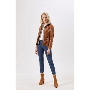 Women  Double layer jacket OEM casual leather  design for lady in autumn LR-7065