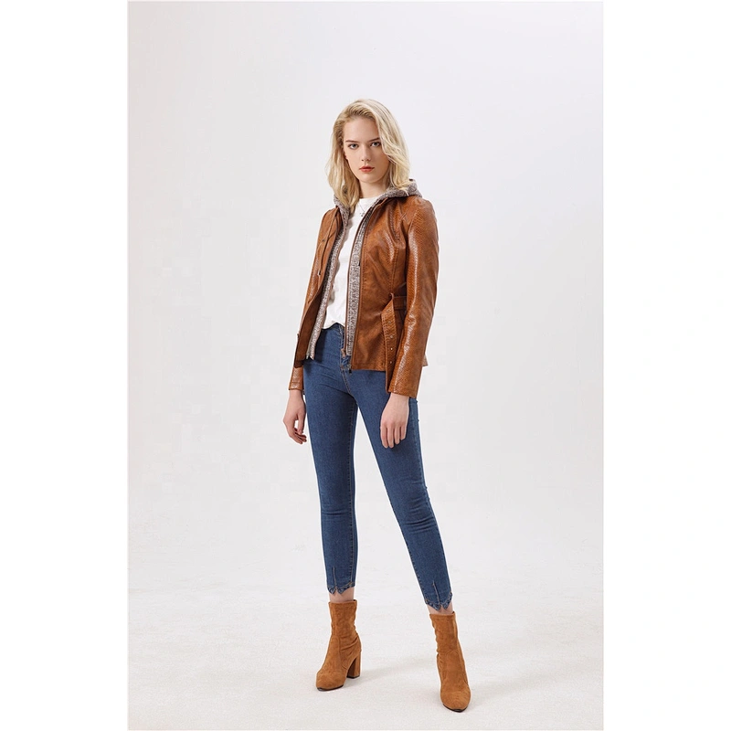 Women  Double layer jacket OEM casual leather  design for lady in autumn LR-7065