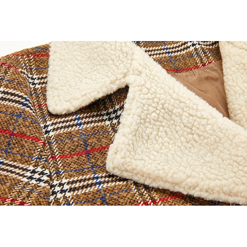 Fashion Vintage Style Winter  Long  Turn-down Collar Coat plain dyed   Women's Plaid coat For Lady LR-7324