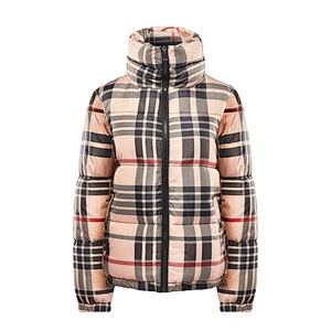 Womens Middle Winter Overcoats 100%Polyester Plaid  Padded Coat For Ladies LR-9981