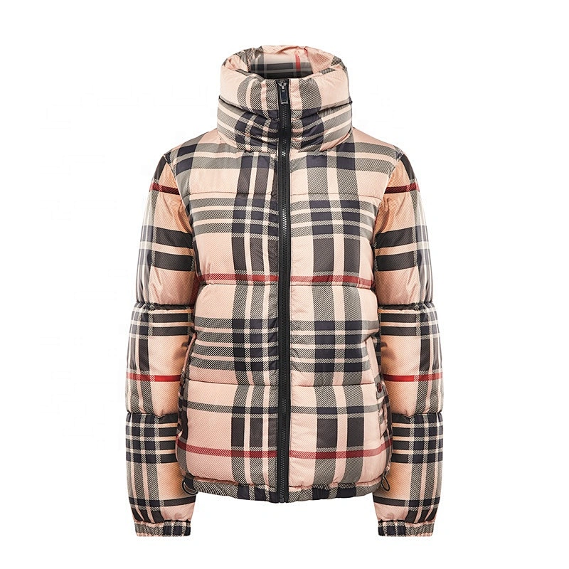 Womens Middle Winter Overcoats 100%Polyester Plaid  Padded Coat For Ladies LR-9981