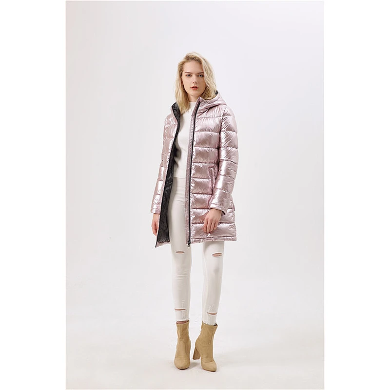 Women's Winter Long Hooded Windproof Pink Coat  Fashion Warm overcoat For Lady