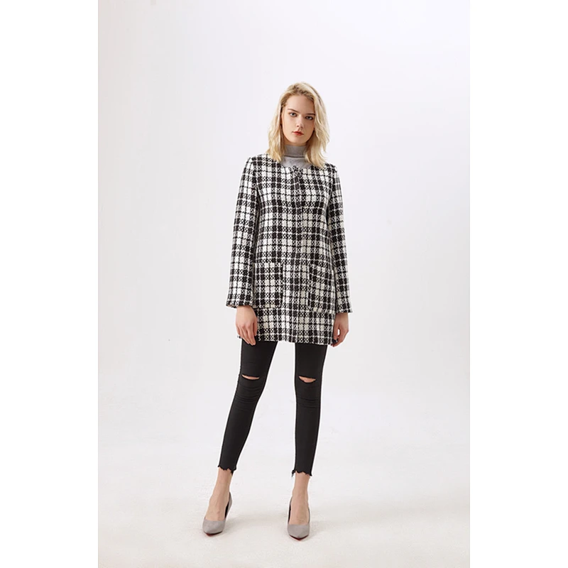 Fashion Winter Tweed Coat Animal Printing  coats Women's Plaid coat With Long Sleeves LR-8128