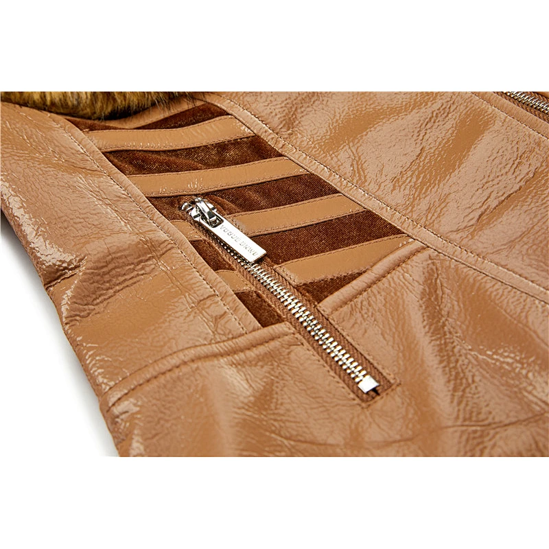 Winter Warm  Fashion OEM Waterproof Zipper Slim  100%PU Jacket  With Fur Coat 603-J721249