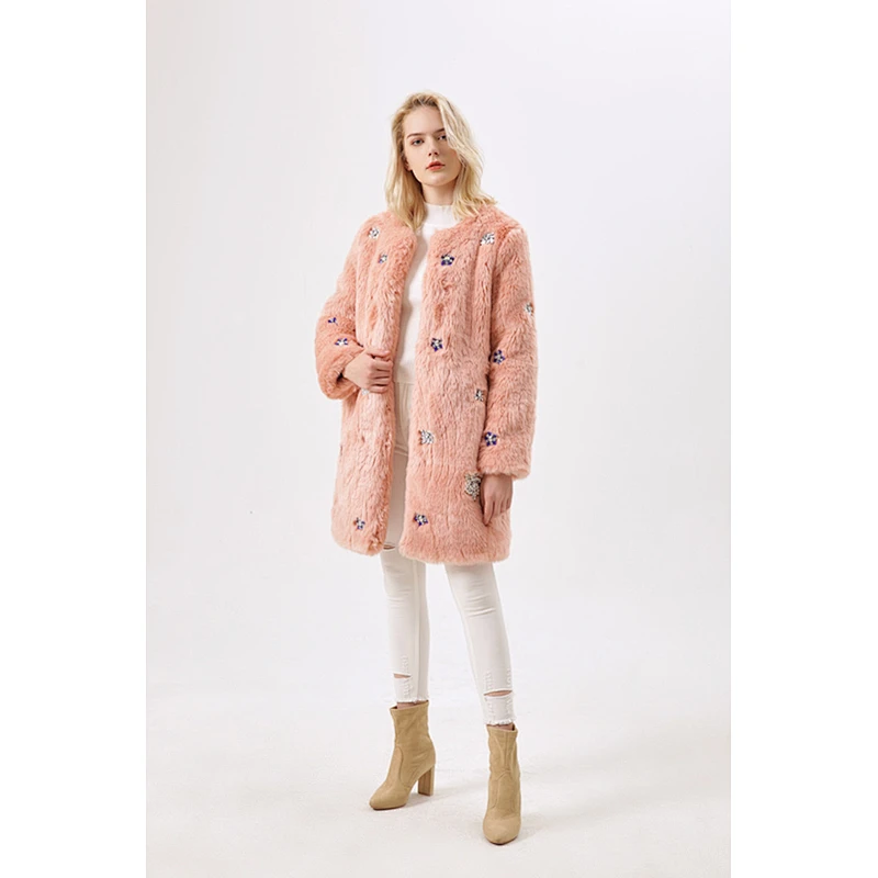 Women's O-Neck Faux Fur Coat Winter Clothing With Sex Design For Women LR-3688