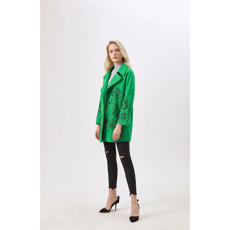 2019 fashion women outwear coat with long sleeves green printing flower LR-7077