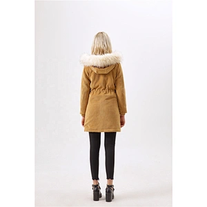 2019 fashion women coat with fur hat in plaid for females LR-7060