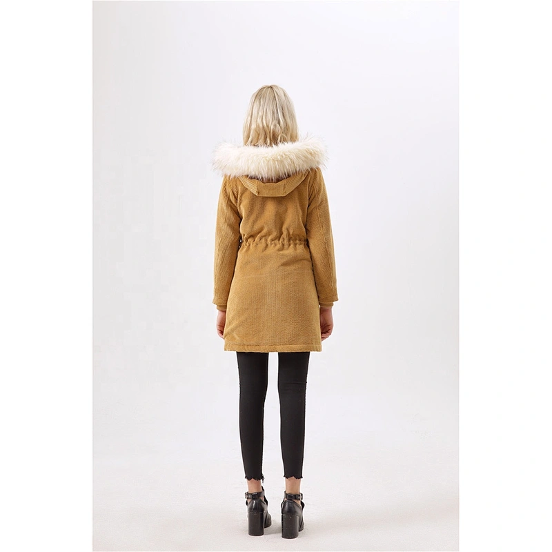 2019 fashion women coat with fur hat in plaid for females LR-7060