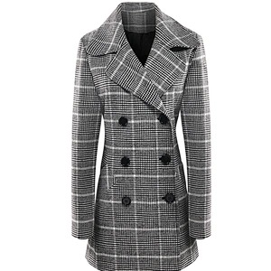 Fashion Winter  Long  Turn-down Collar Coat plain dyed Animal   Women's Plaid coat For Lady FDS03