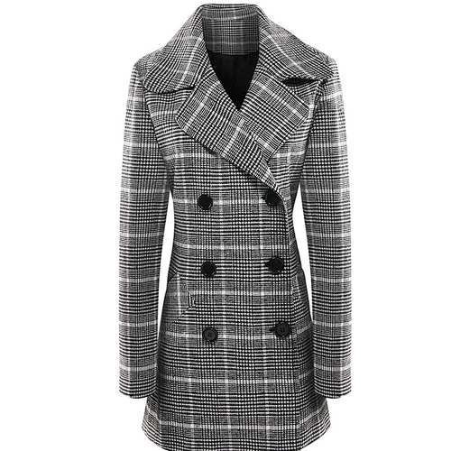 Fashion Winter  Long  Turn-down Collar Coat plain dyed Animal   Women's Plaid coat For Lady FDS03