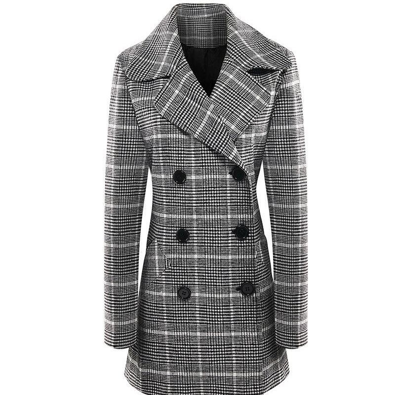 Fashion Winter  Long  Turn-down Collar Coat plain dyed Animal   Women's Plaid coat For Lady FDS03