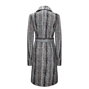 Autumn Printing Adjustable Waist With Plain Dyed Long Trench  Coat England Style For Lady (478-PSO-201)