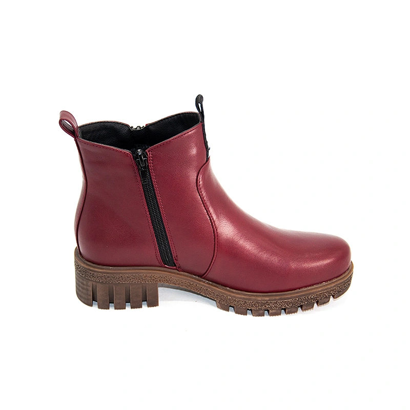OEM ODM Customized Women Winter Red Calf Skin Boots High Low Snkle Boots For Ladies