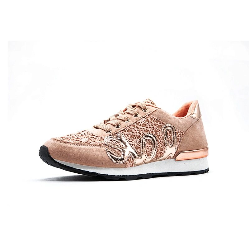 Stylish Breathable Knit Fabric Upper Woman Sports Shoes