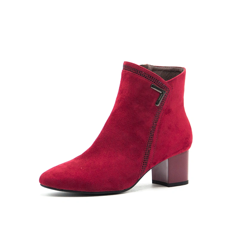 Vintage Winter Engraving Boots Shoes High Heel Winter Women Classy Leather Boots