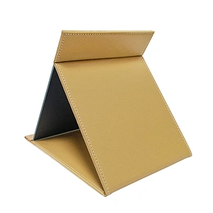 2019 Top selling Factory Fold PU Mirror Folding Desktop Makeup Mirror with Adjustable Stand for Personal Use Travelling