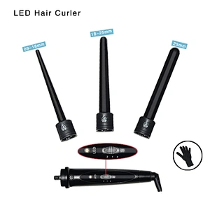 3-in-1 Curling Iron Wand Set, Interchangeable Ceramic Barrels and LCD Temperature Display Hair Curler,Heating Curling Wand for All Hair Type, Dual Voltage
