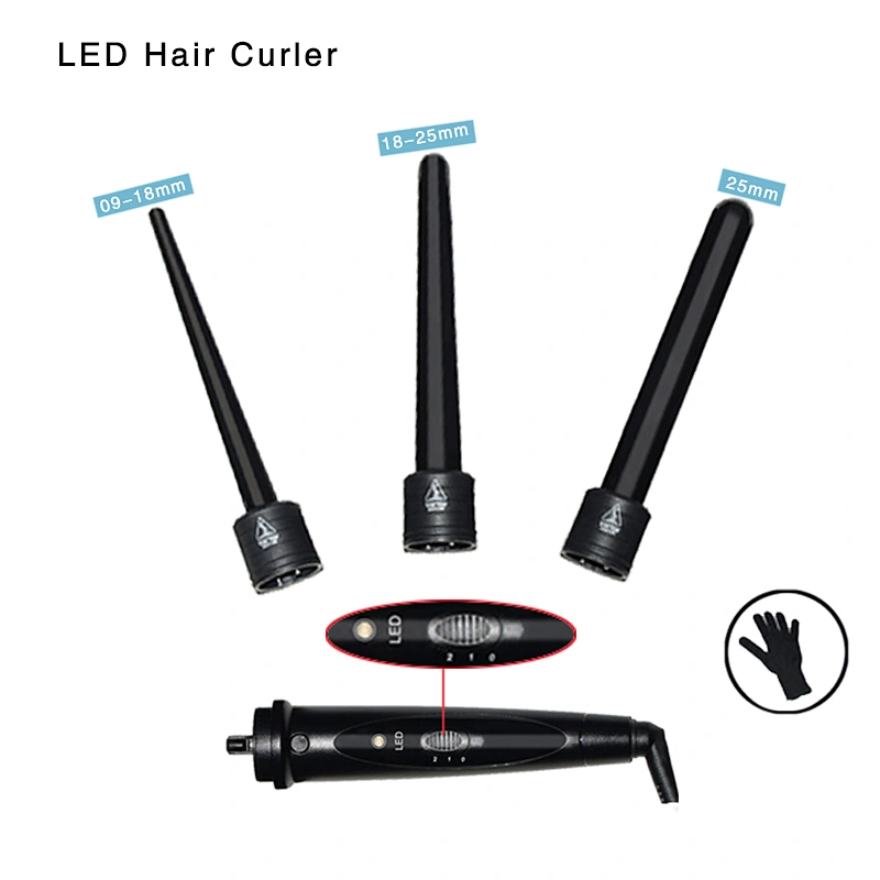 3-in-1 Curling Iron Wand Set, Interchangeable Ceramic Barrels and LCD Temperature Display Hair Curler,Heating Curling Wand for All Hair Type, Dual Voltage