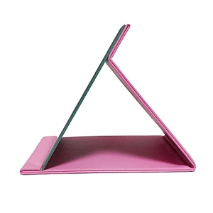 2019 Top selling Factory Fold PU Mirror Folding Desktop Makeup Mirror with Adjustable Stand for Personal Use Travelling