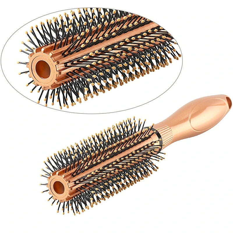 Wholesale Plastic Nylon Bristles Gold Color Round Styling Hair Brush