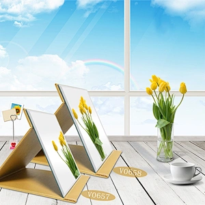 2019 Top selling Factory Fold PU Mirror Folding Desktop Makeup Mirror with Adjustable Stand for Personal Use Travelling