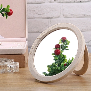 2019 Top selling Factory Round Tabletop Vanity Makeup Cosmetic desktop Mirror With Stand Standing Decorative Mirror With Brown