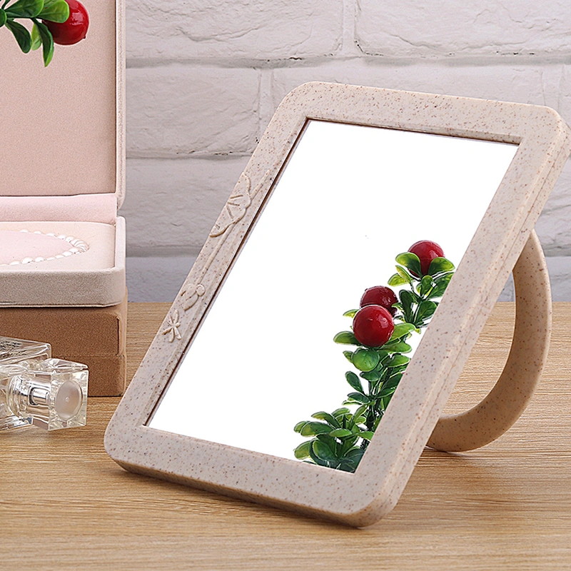 2019 Top selling Factory Square Tabletop Vanity Makeup Cosmetic desktop Mirror With Stand Standing Decorative Mirror With Brown