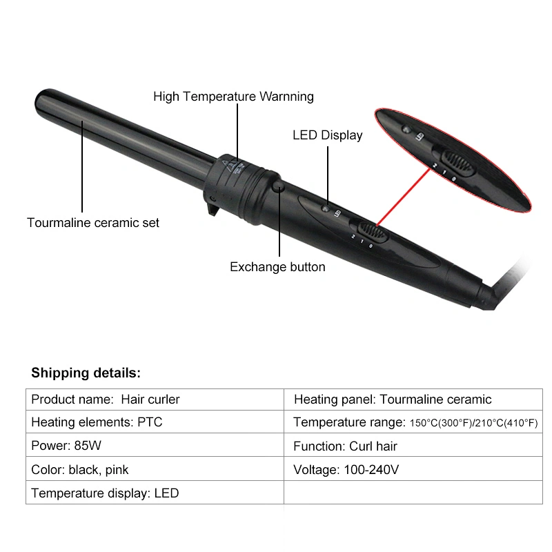 3-in-1 Curling Iron Wand Set, Interchangeable Ceramic Barrels and LCD Temperature Display Hair Curler,Heating Curling Wand for All Hair Type, Dual Voltage