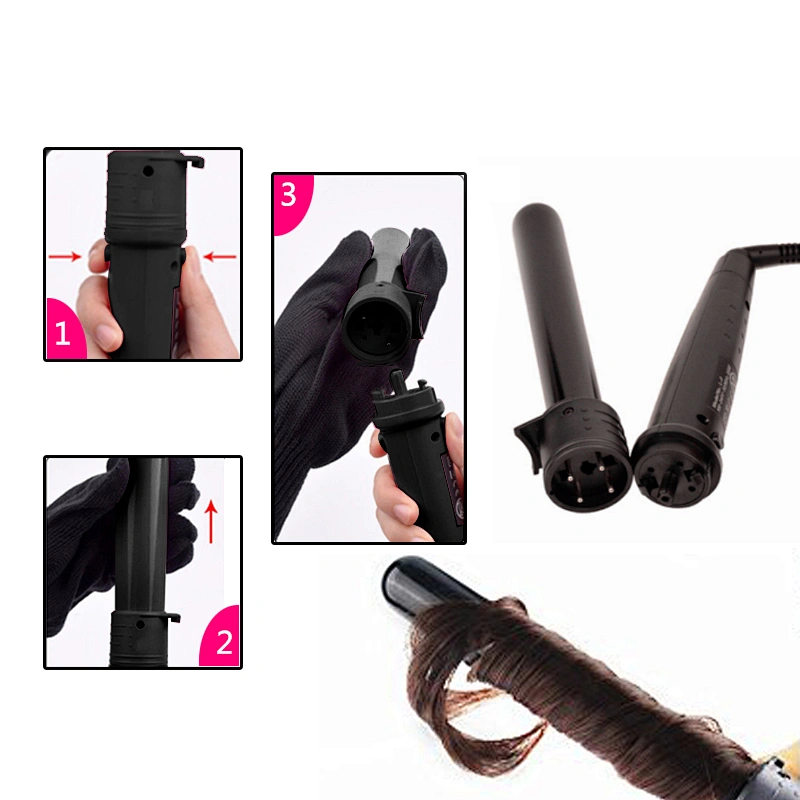 5-in-1 Curling Iron Wand Set, Interchangeable Ceramic Barrels and LCD Temperature Display Hair Curler,Heating Curling Wand for All Hair Type, Dual Voltage, Included Heat Protective Glove
