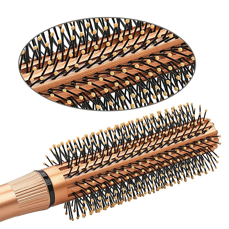 Wholesale Plastic Nylon Bristles Gold Color Round Styling Hair Brush