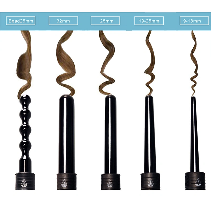 6-in-1 Curling Iron Wand Set, Interchangeable Ceramic Barrels and LCD Temperature Display Hair Curler,Heating Curling Wand for All Hair Type, Dual Voltage, Included Heat Protective Glove