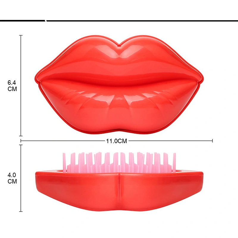 Personalized Lip Shape Detangling Scalp Massage Hair Brush Comb Plastic Hair With Make Up Mirror