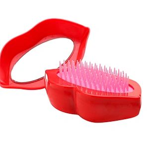 Personalized Lip Shape Detangling Scalp Massage Hair Brush Comb Plastic Hair With Make Up Mirror