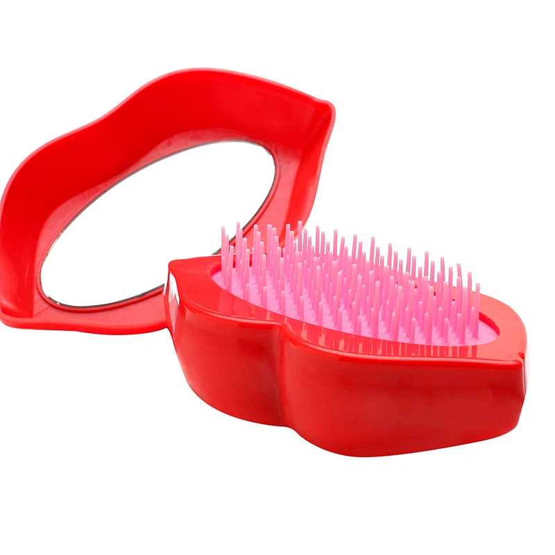 Personalized Lip Shape Detangling Scalp Massage Hair Brush Comb Plastic Hair With Make Up Mirror