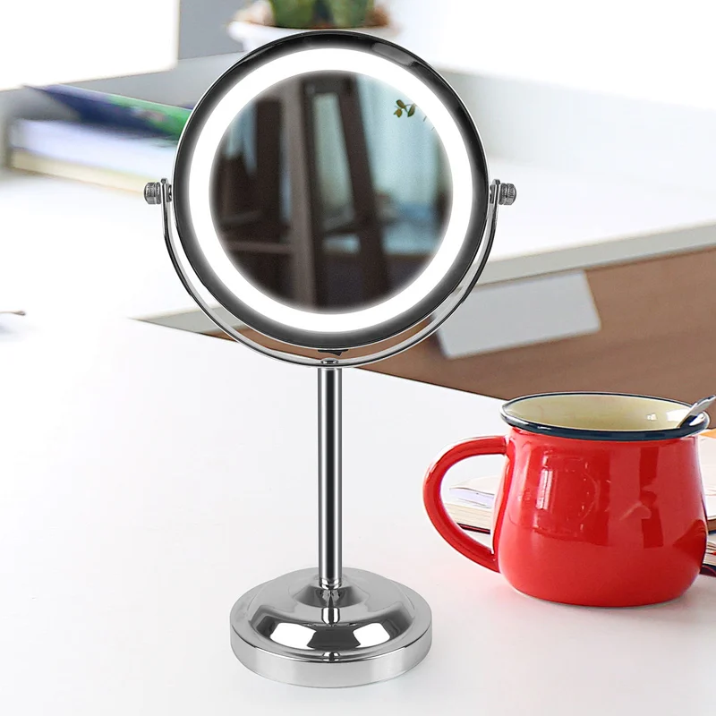 360 Degree Rotation LED Makeup Mirror Double Sided Round 3X Magnification LED Lighted Mirror