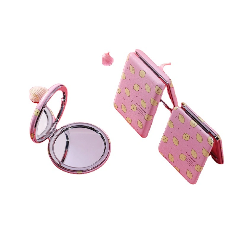Erokicysh Magnifying Travel Makeup Mirror Round Square Rectangle Shape Lemon Pattern Mini Folding Pocket Mirror