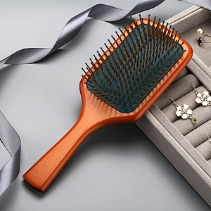 Customized Logo Scalp Massage Wooden Air Cushion Hair Brushes Wood Paddle Brush