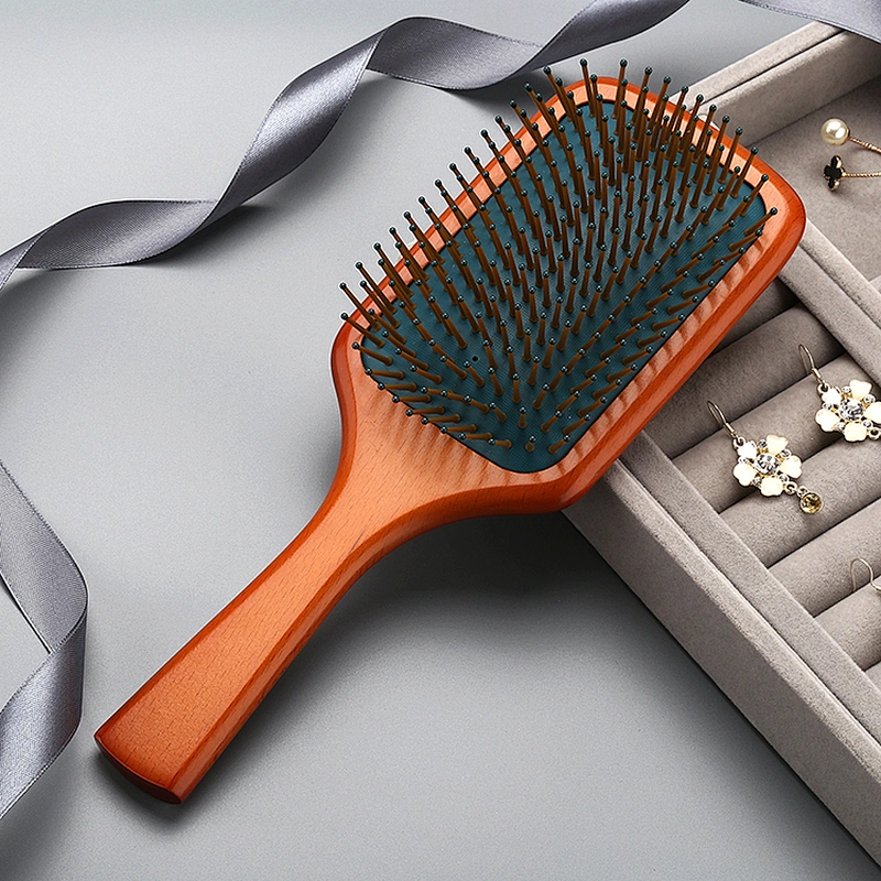 Customized Logo Scalp Massage Wooden Air Cushion Hair Brushes Wood Paddle Brush