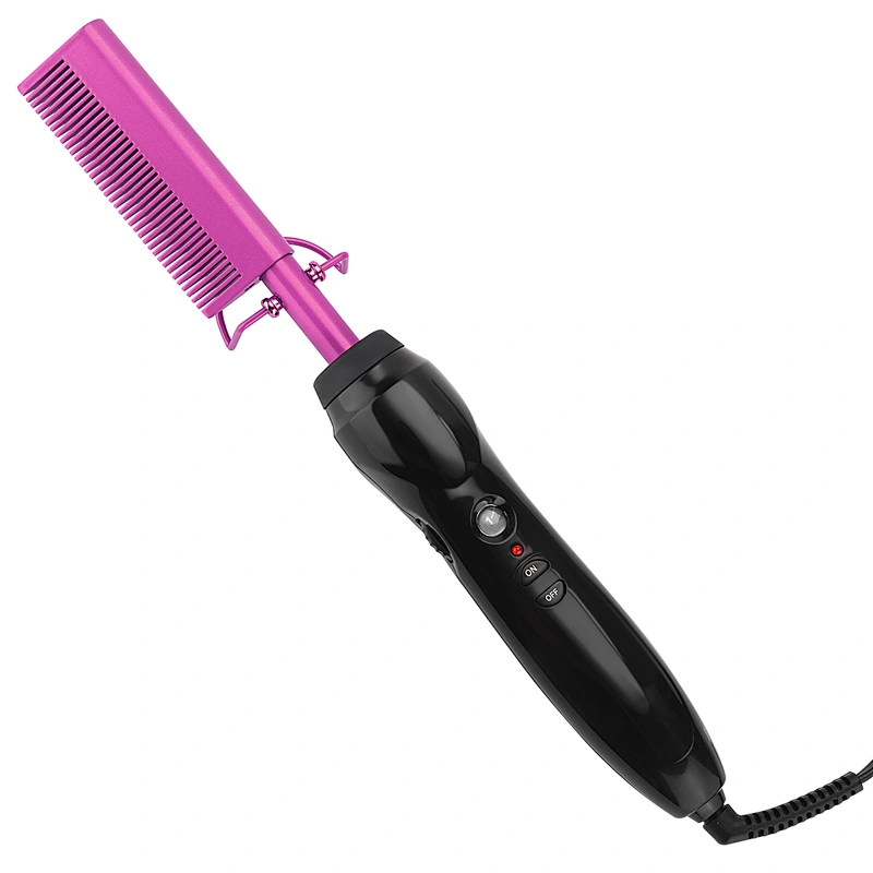 Erokicysh Electric Hot Comb Hair Straightener Heating Press Comb Ceramic Curling Flat Iron Curler Designed Hair Straightening Brush,Portable Anti-Scald Beard Straightener Pressing Comb for Natural Black wigs
