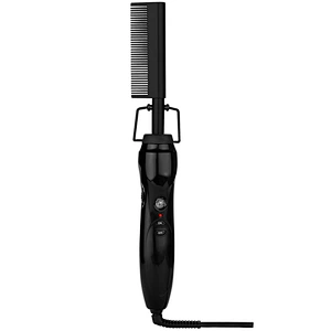 Erokicysh Electric Hot Straightening Heat Pressing Comb Ceramic Curling Flat Iron Curler Designed Hair Straightener for Natural Black ,Anti-Scald Beard Straightener Press Comb