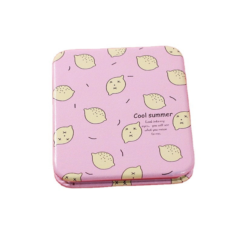 Erokicysh Magnifying Travel Makeup Mirror Round Square Rectangle Shape Lemon Pattern Mini Folding Pocket Mirror