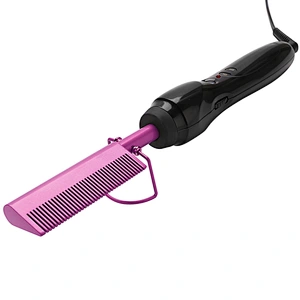 Erokicysh Electric Hot Comb Hair Straightener Heating Press Comb Ceramic Curling Flat Iron Curler Designed Hair Straightening Brush,Portable Anti-Scald Beard Straightener Pressing Comb for Natural Black wigs