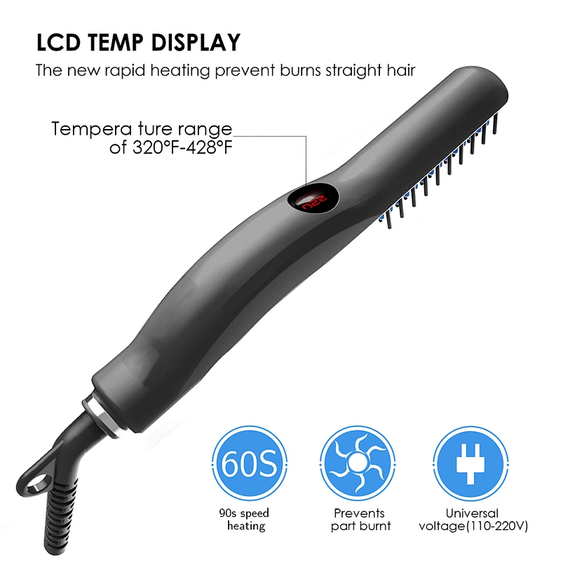 Edunicysh Beard Straightener for Men - Anti-Scald Beard Straightening Comb Hair Straightening Brush, Quick Styling Electric Hot Comb with LED Display and Temperature Control Settings(Black)