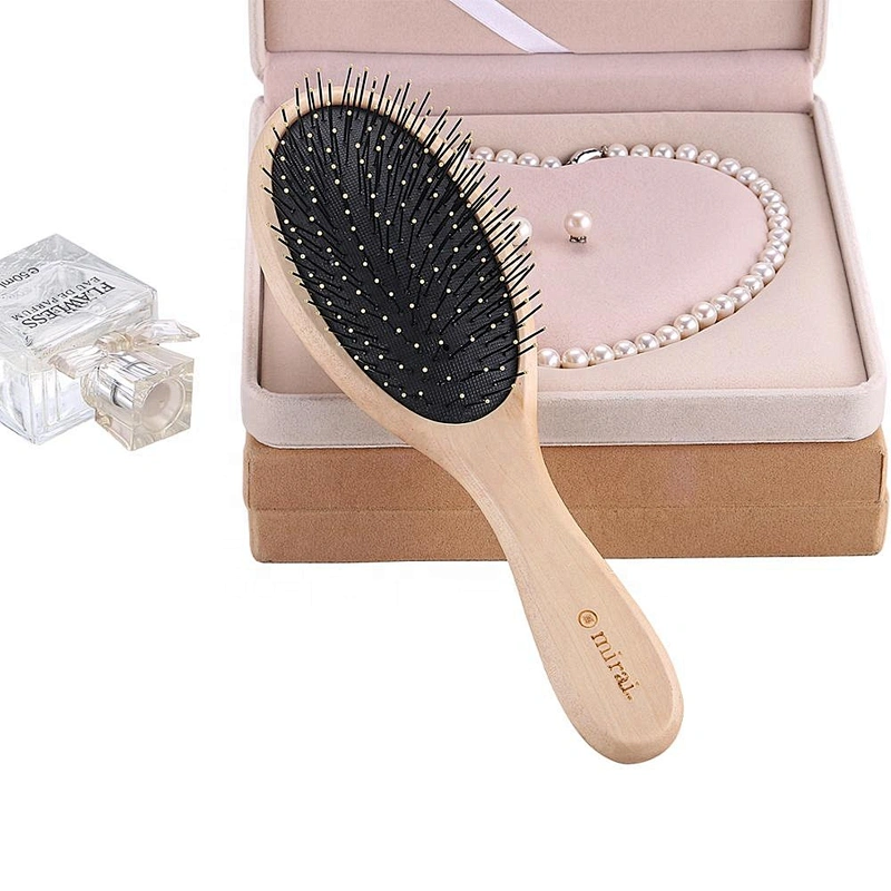 High Quality Portable Soft Nylon Bristles Natural Wooden Private Label Hair Brush