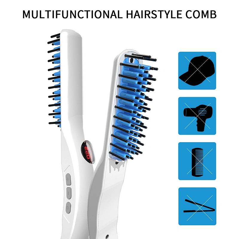 Edunicysh Beard Straightener for Men - Anti-Scald Beard Straightening Comb Hair Straightening Brush, Quick Styling Electric Hot Comb with LED Display and Temperature Control Settings(White)