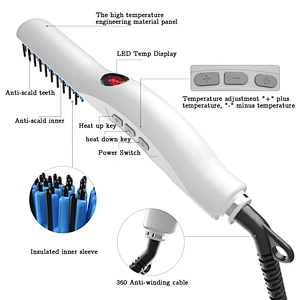 Edunicysh Beard Straightener for Men - Anti-Scald Beard Straightening Comb Hair Straightening Brush, Quick Styling Electric Hot Comb with LED Display and Temperature Control Settings(White)